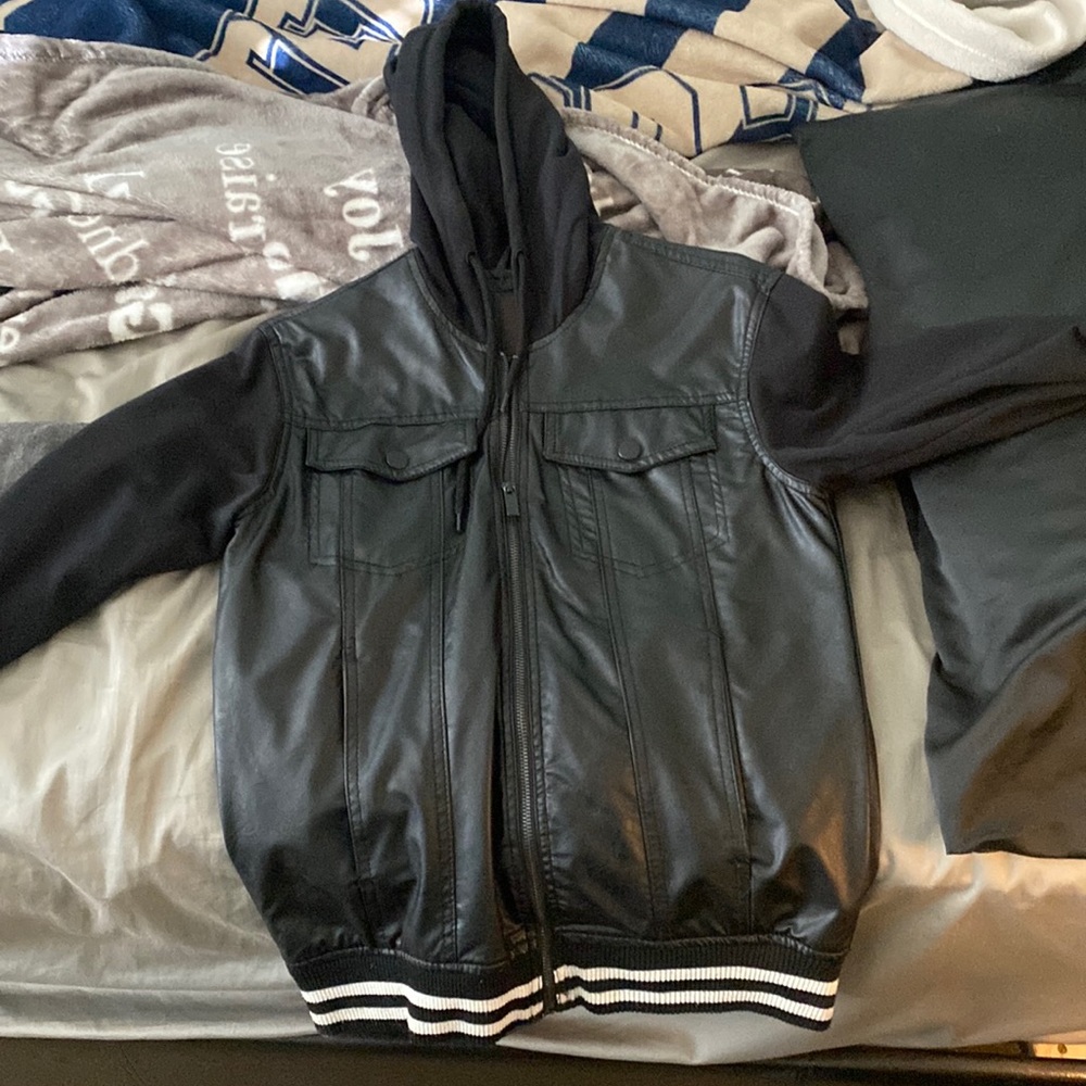 Black Leather zip up hoodie